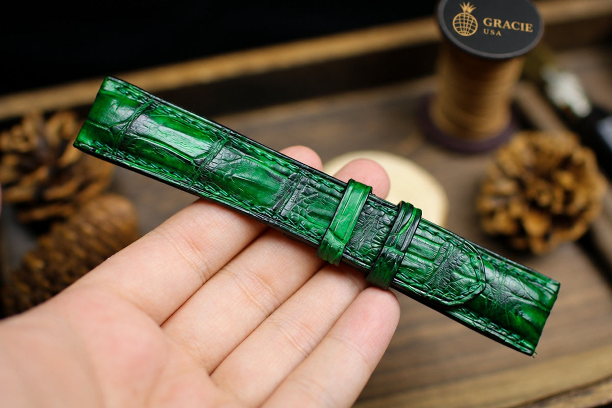 patina green alligator leather watch strap – photo 2