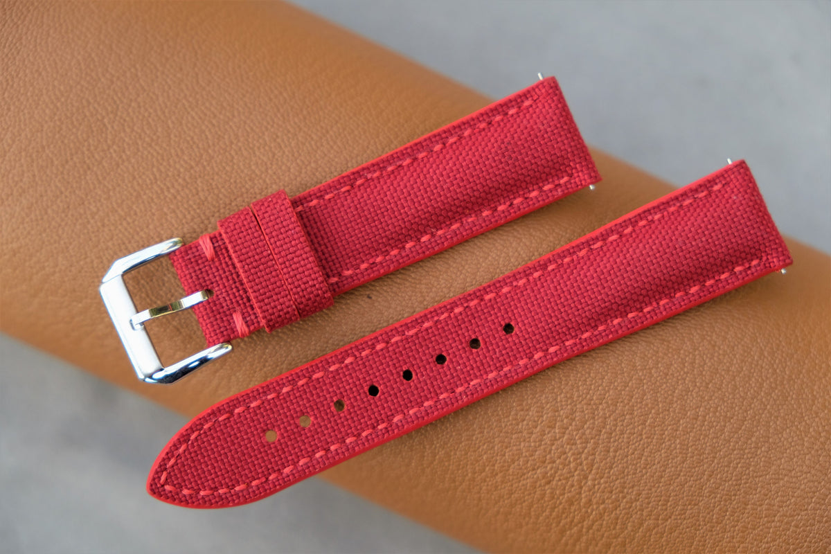 red canvas leather watch strap – photo 2
