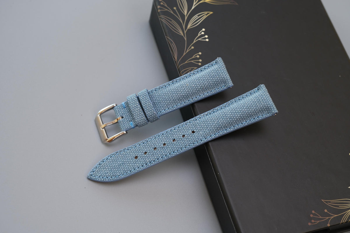 light blue canvas leather watch strap – photo 2