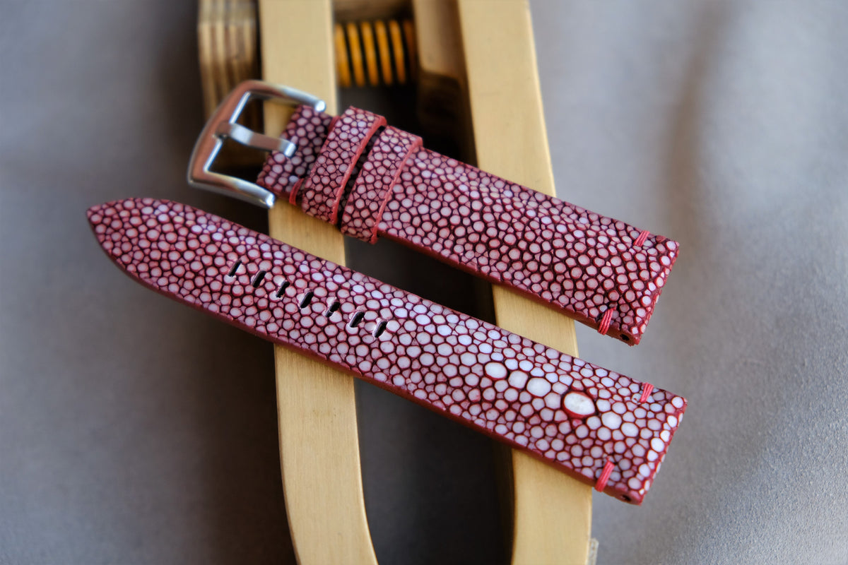 burgundy stingray leather watch strap – photo 2