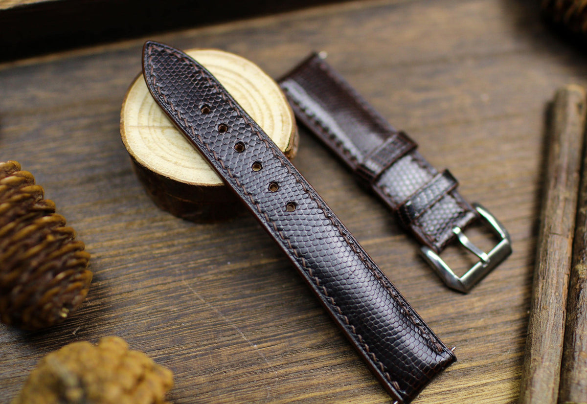 dark brown lizard leather watch strap – photo 2