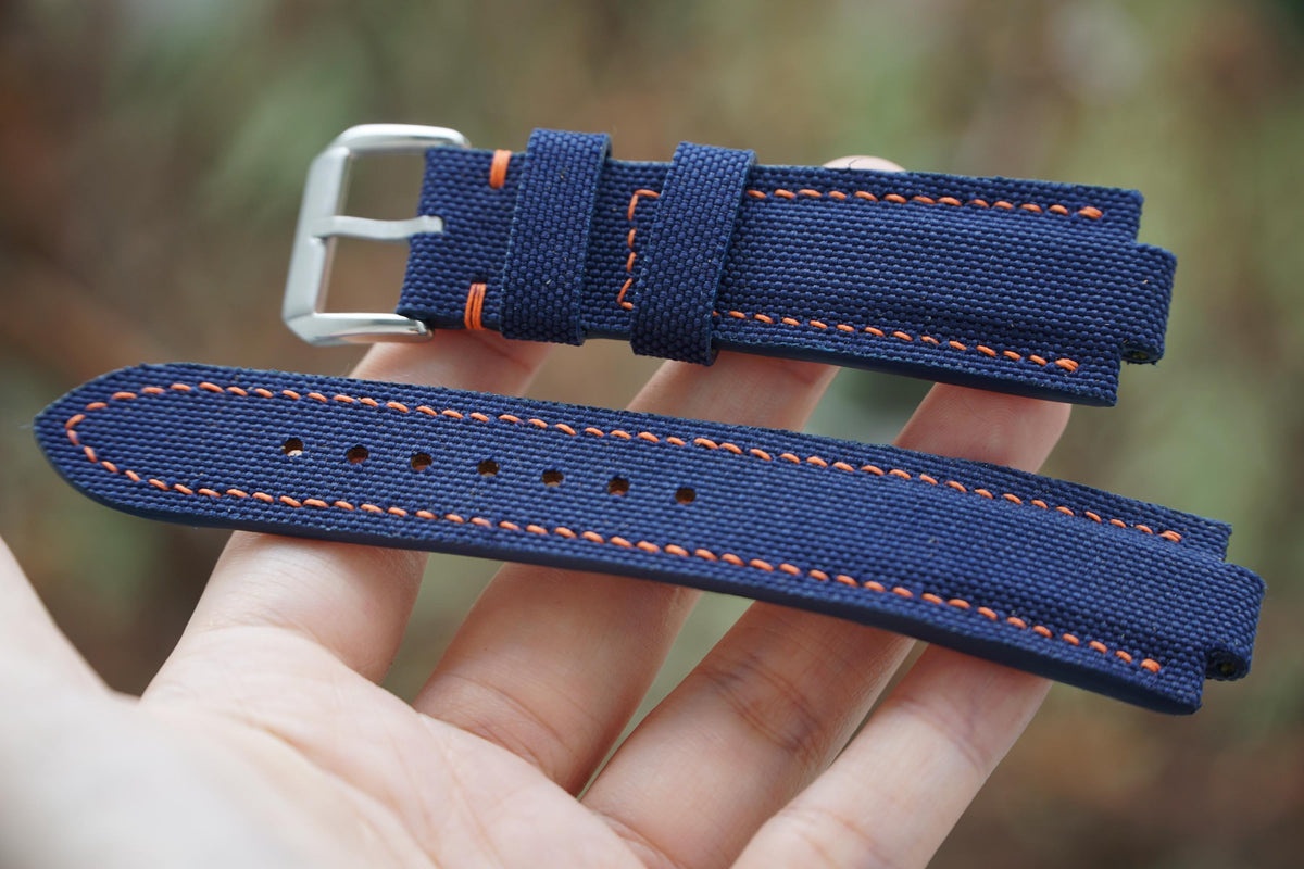 navy blue sailcloth rubber leather watch strap – photo 2