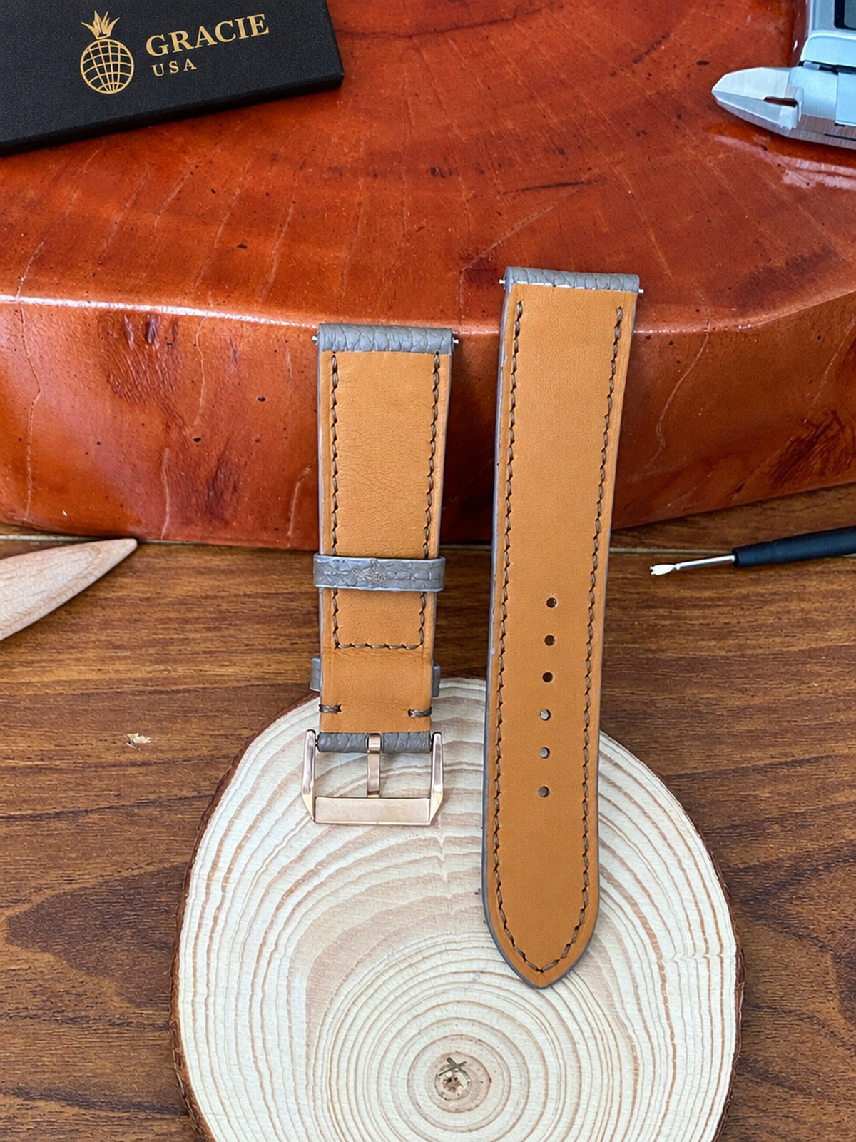 grey togo leather watch strap – photo 2