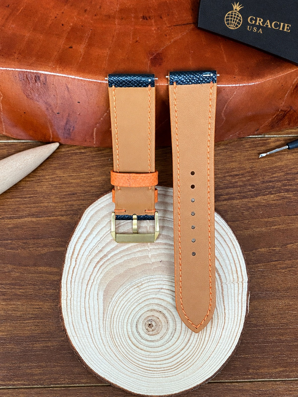 black & orange epsom leather watch strap – photo 2