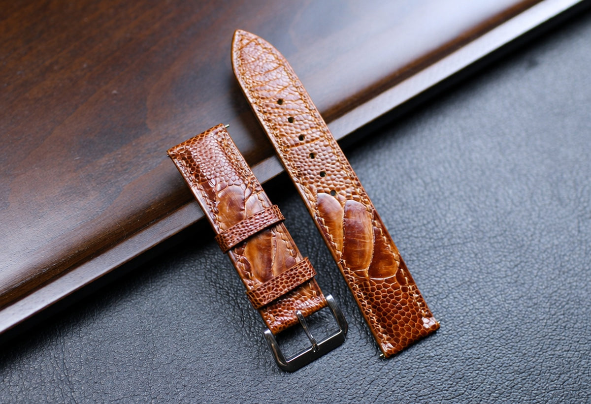 tan ostrich leg leather watch strap – photo 2