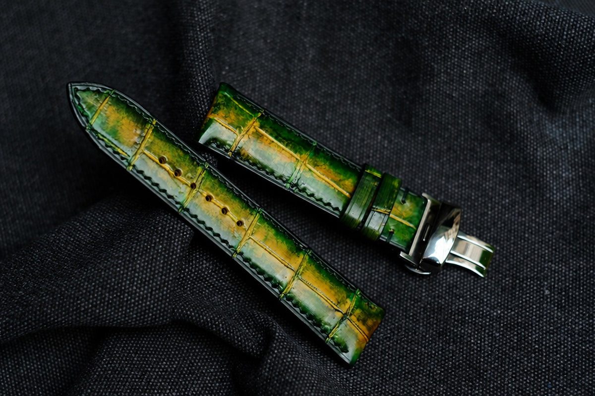 patina tan green alligator leather watch strap – photo 2
