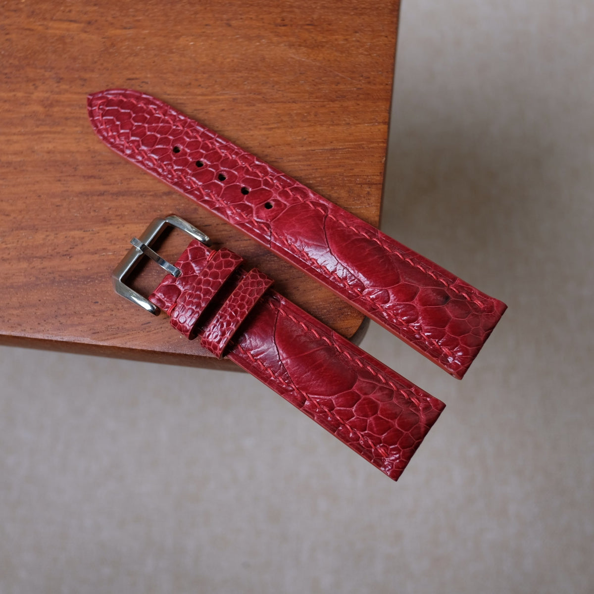 red ostrich leather watch strap – photo 2