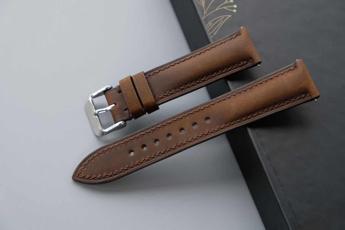 dark brown waxed leather watch strap – photo 2