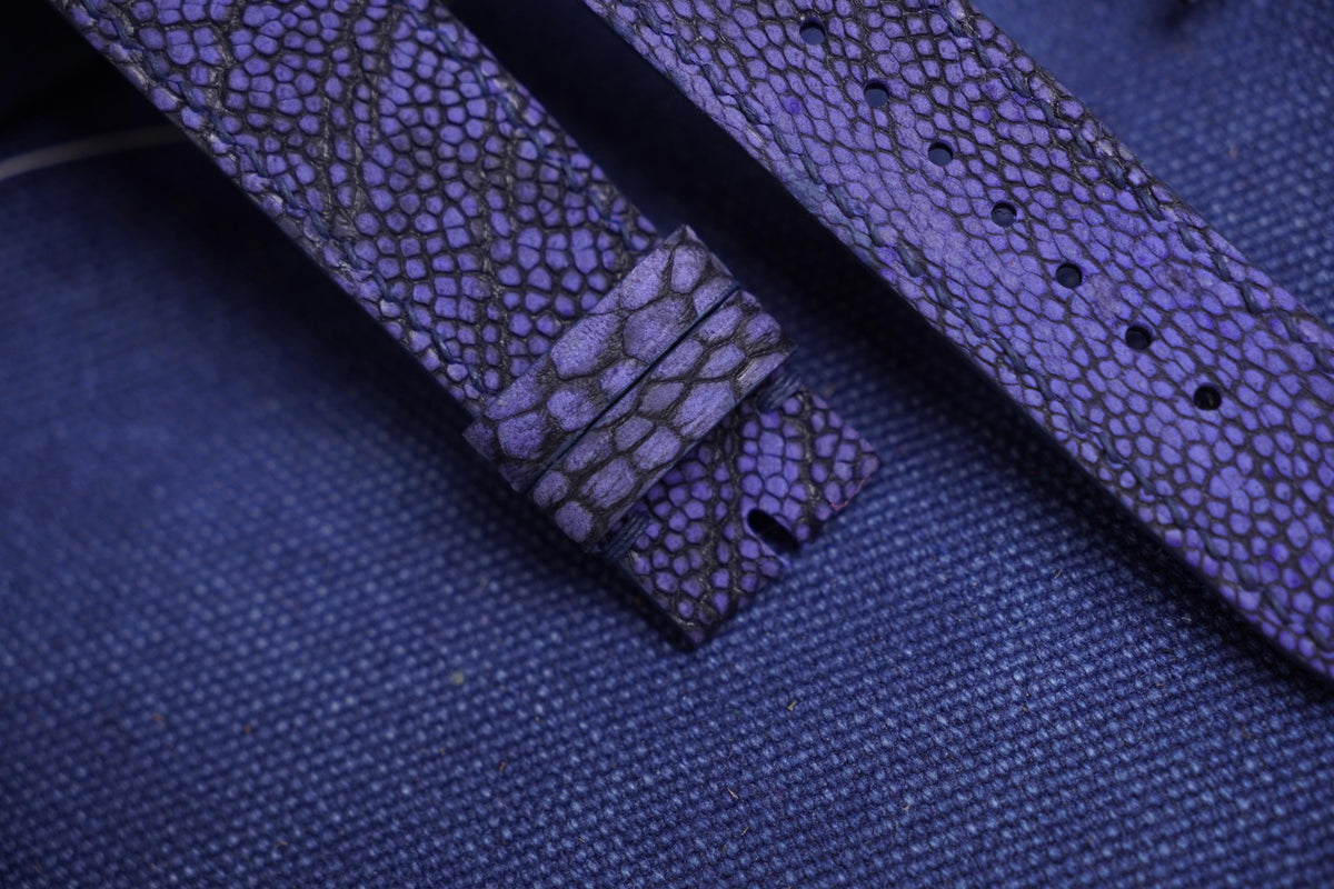 purple ostrich leg leather watch strap – photo 2
