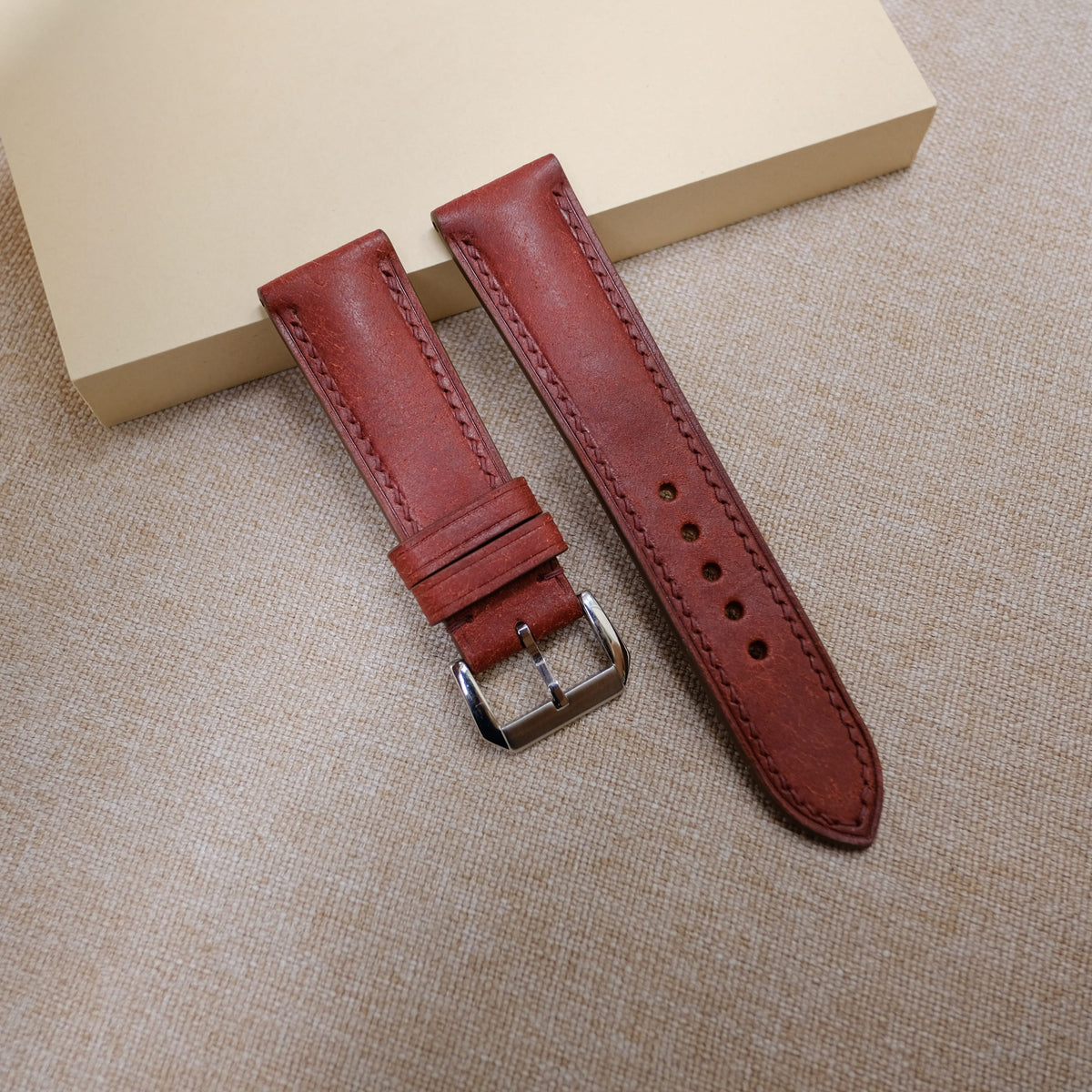 burgundy & tan pueblo leather watch strap – photo 2