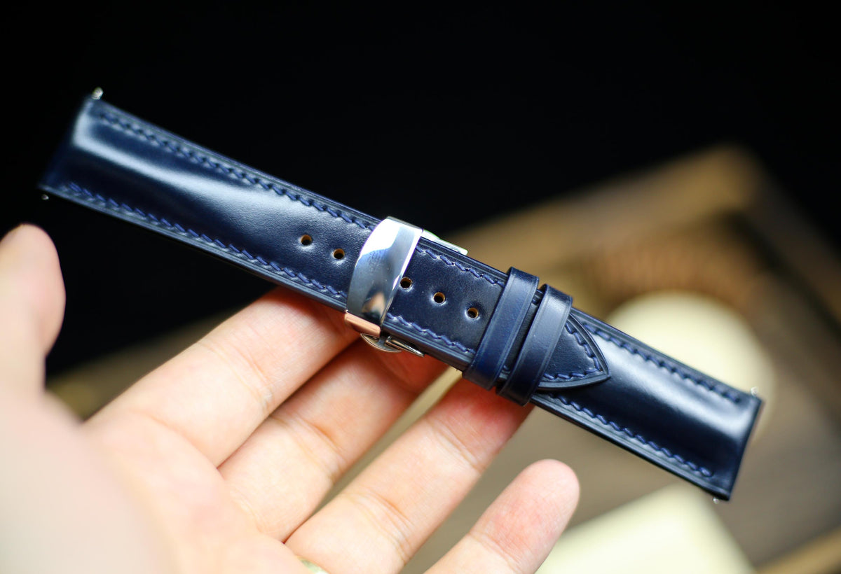 navy blue shell cordovan leather watch strap – photo 2