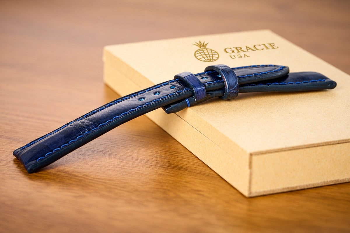 navy blue alligator leather watch strap