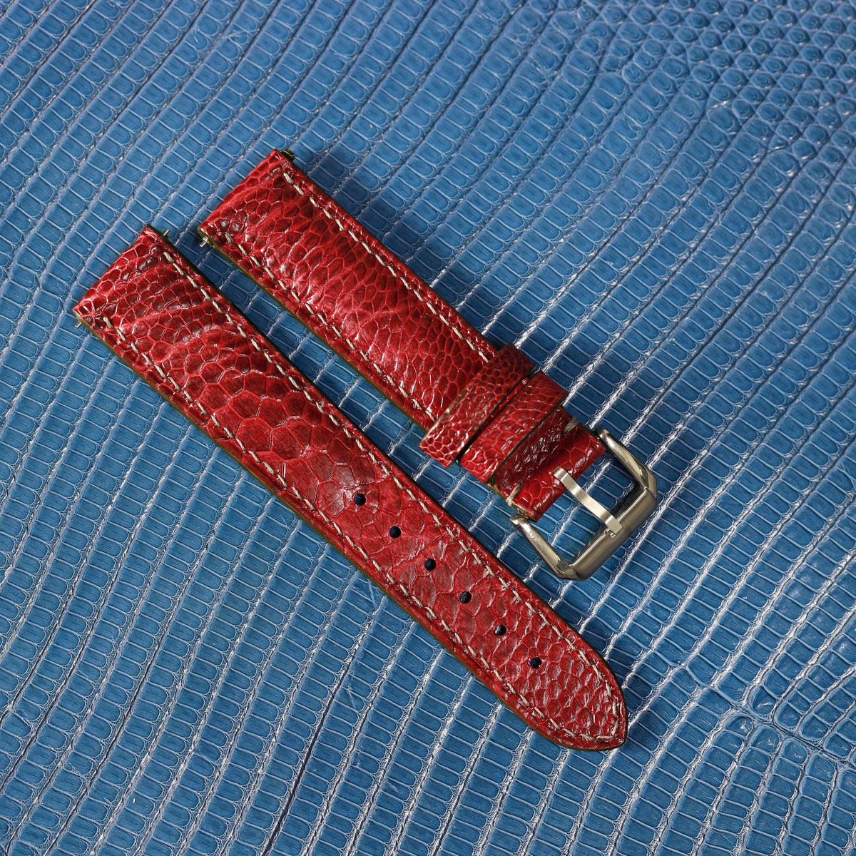 red ostrich leg leather watch strap – photo 2