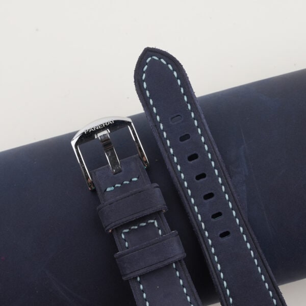 blue crazy horse leather watch strap – photo 2