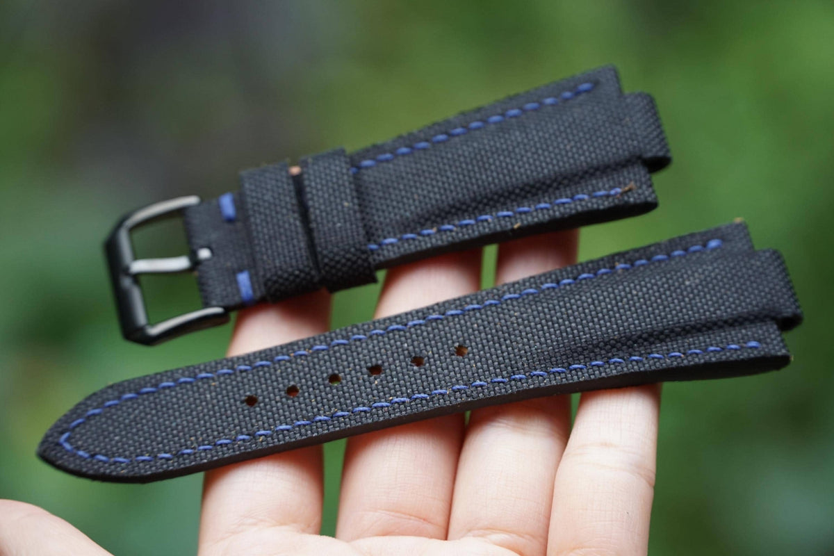 black sailcloth rubber leather watch strap – photo 2