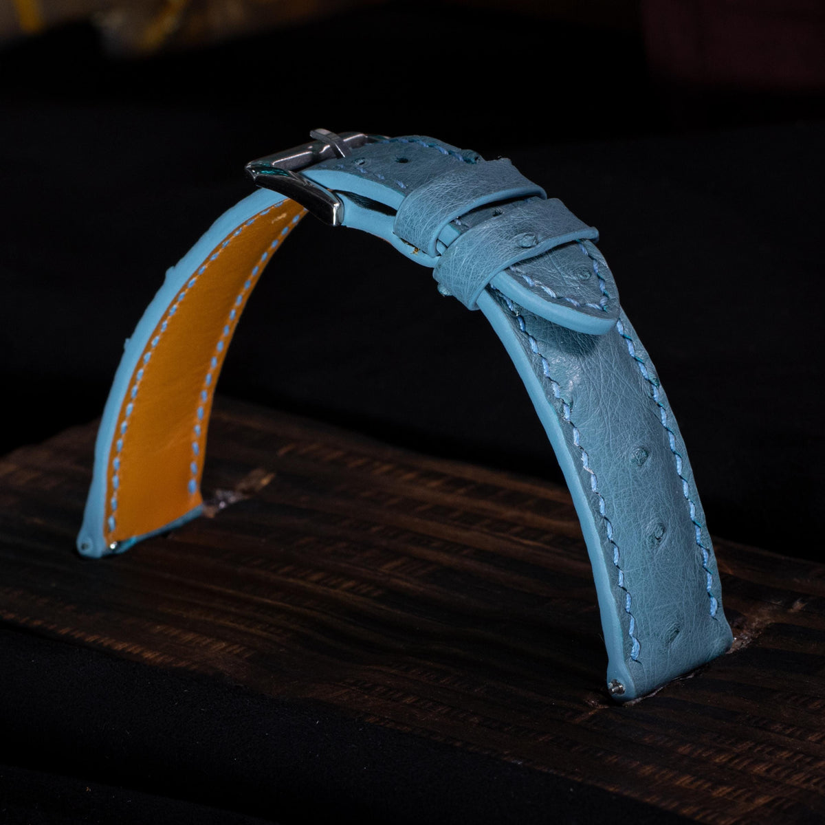 teal blue ostrich leather watch strap – photo 2