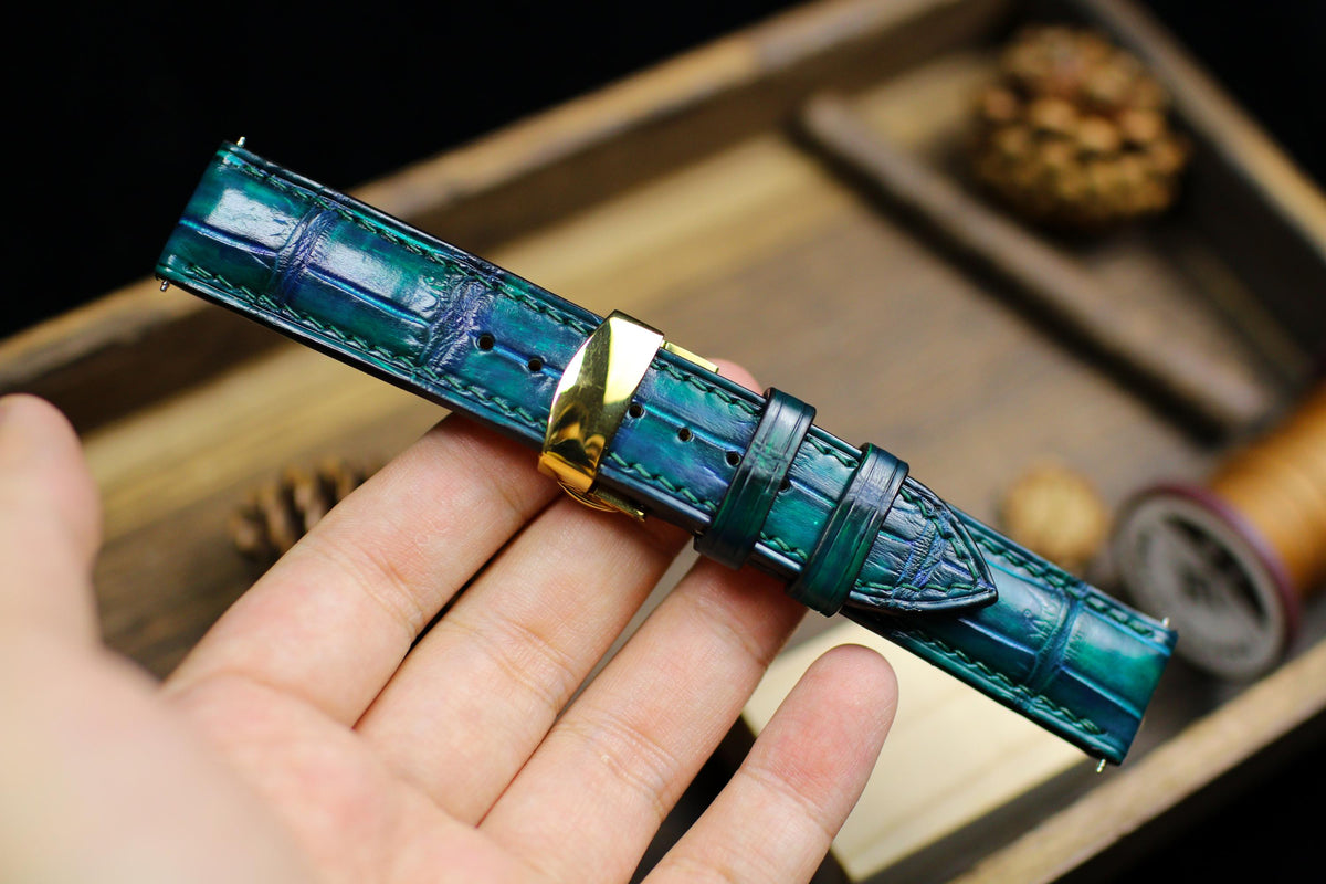 aqua green alligator leather watch strap – photo 2