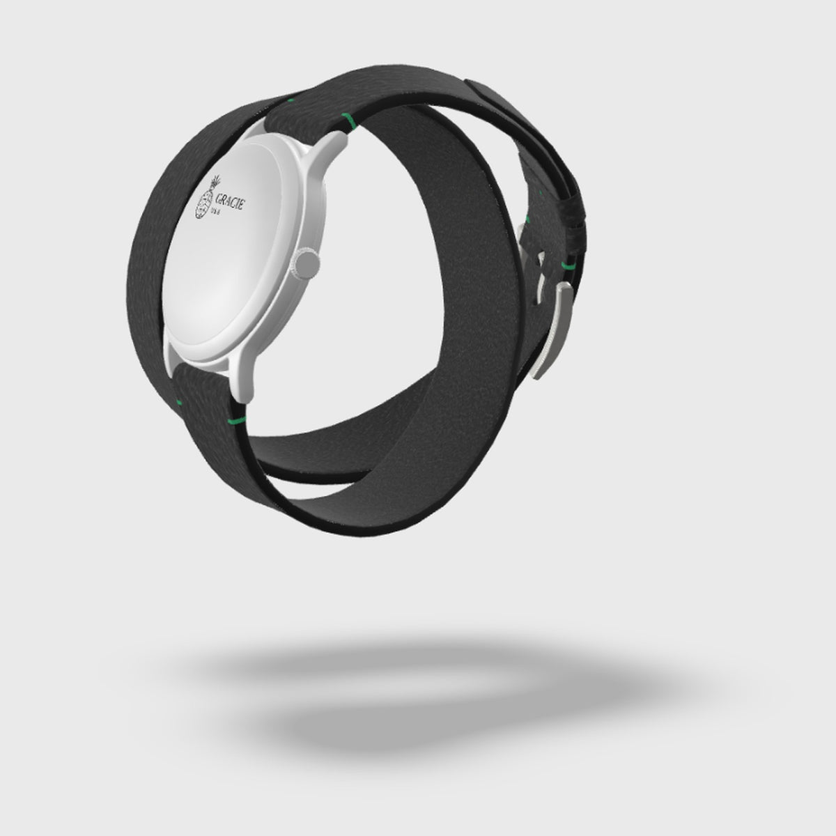 black epsom double roll leather watch strap, 3D preview