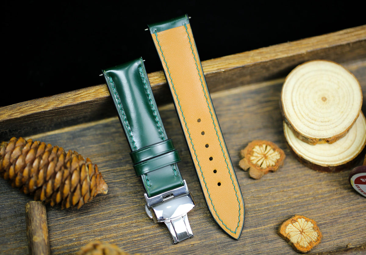 army green shell cordovan leather watch strap – photo 3