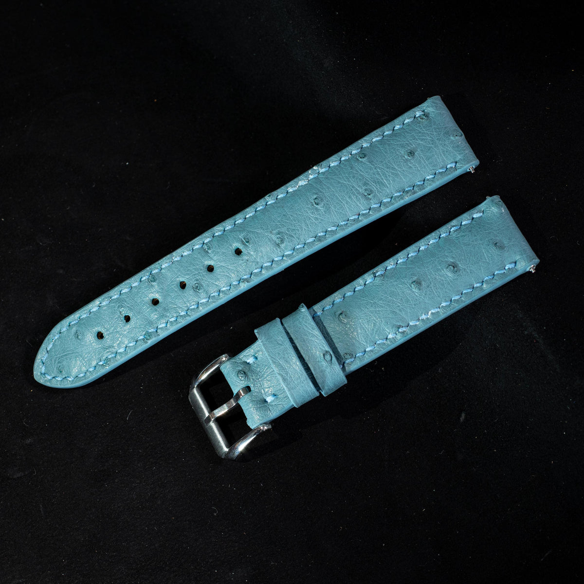 teal blue ostrich leather watch strap – photo 3