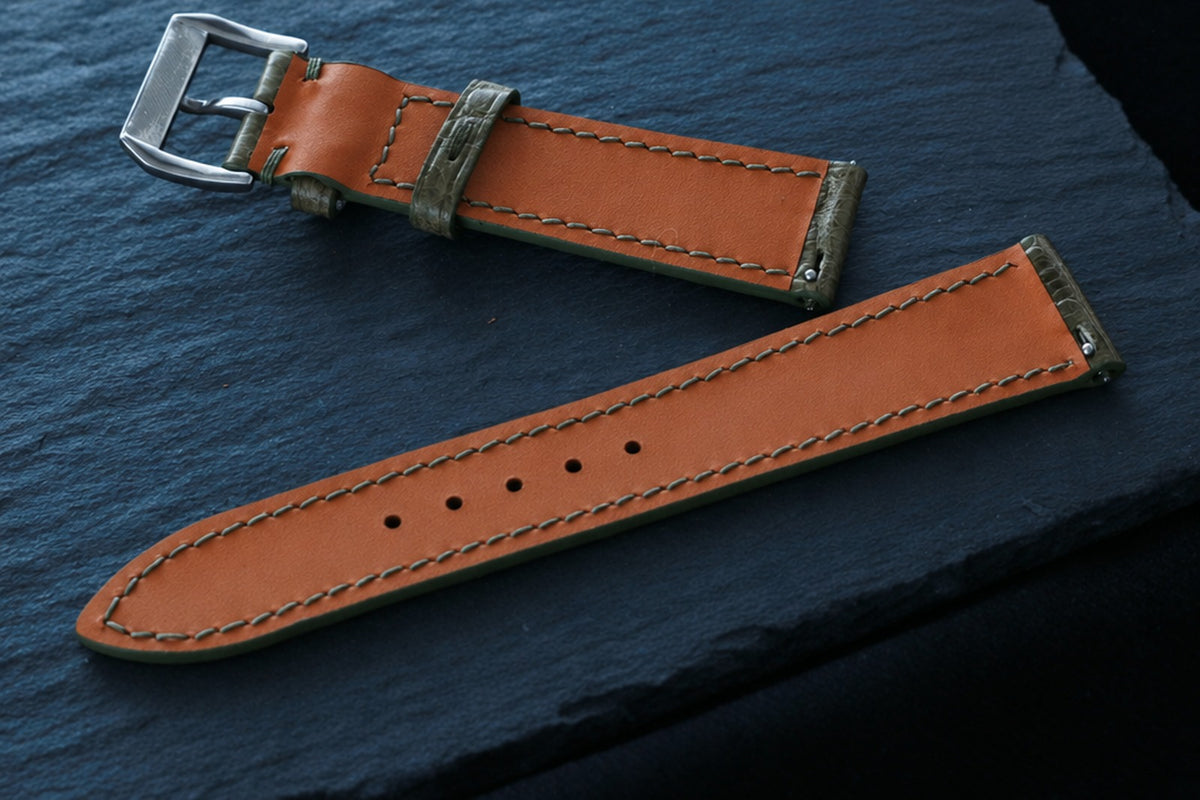 olive green alligator leather watch strap – photo 2