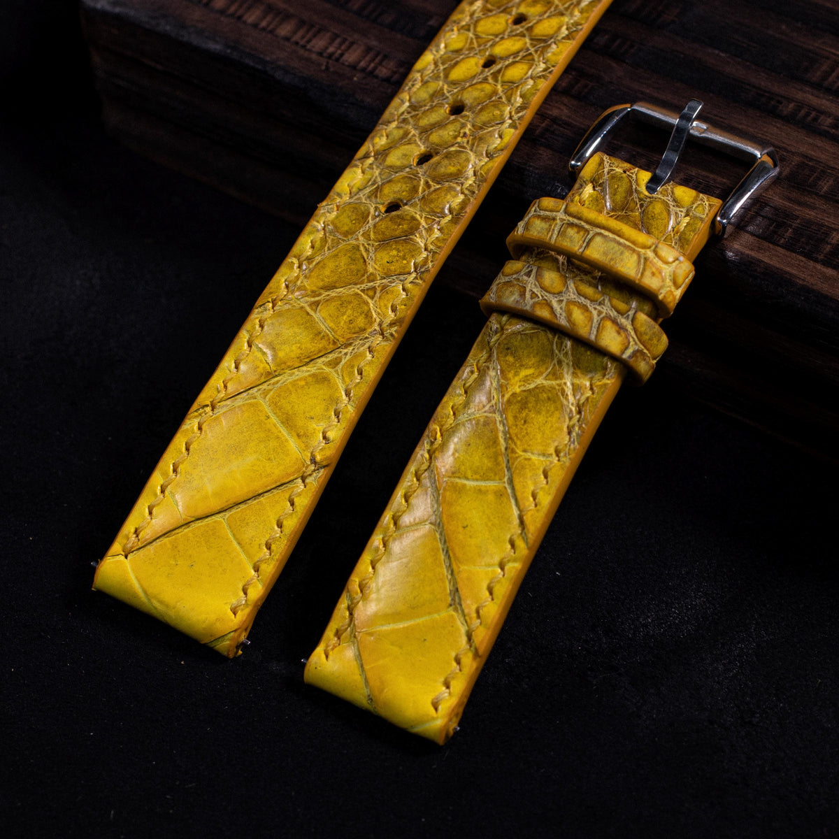 yellow alligator leather watch strap – photo 3