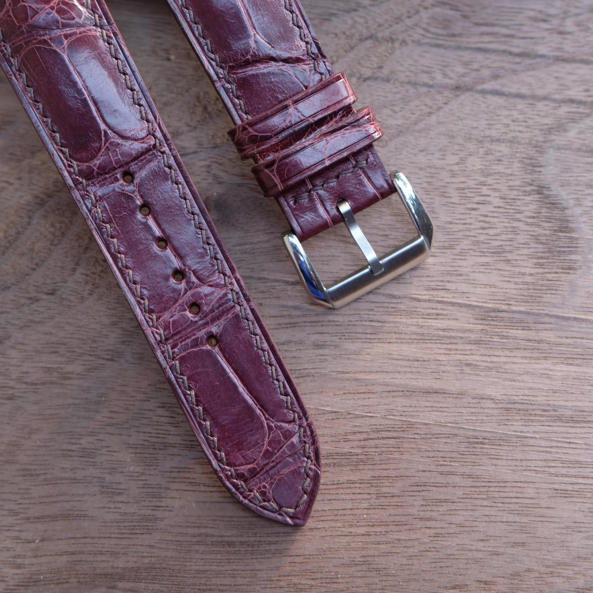 burgundy alligator leather watch strap – photo 3