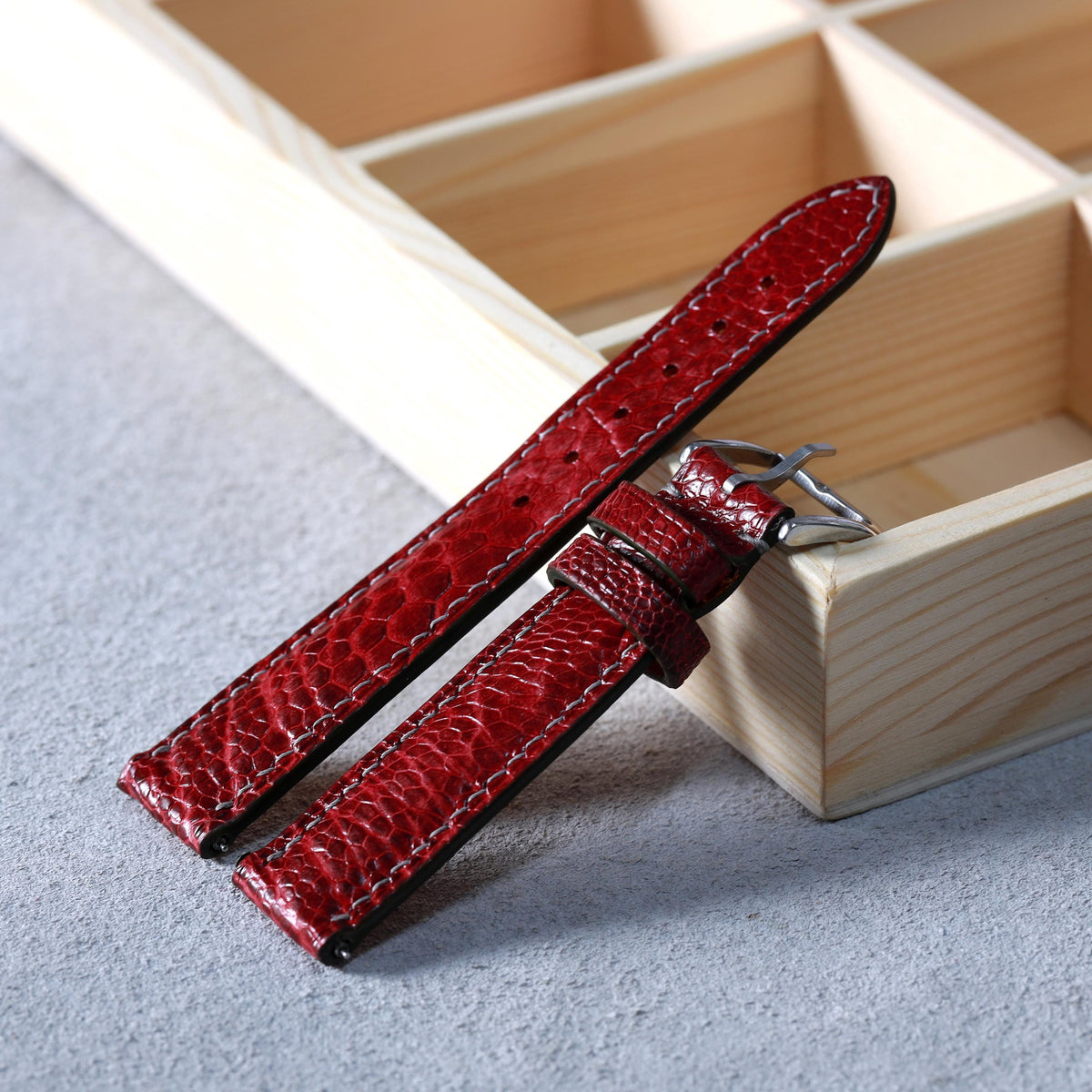 red ostrich leg leather watch strap – photo 3
