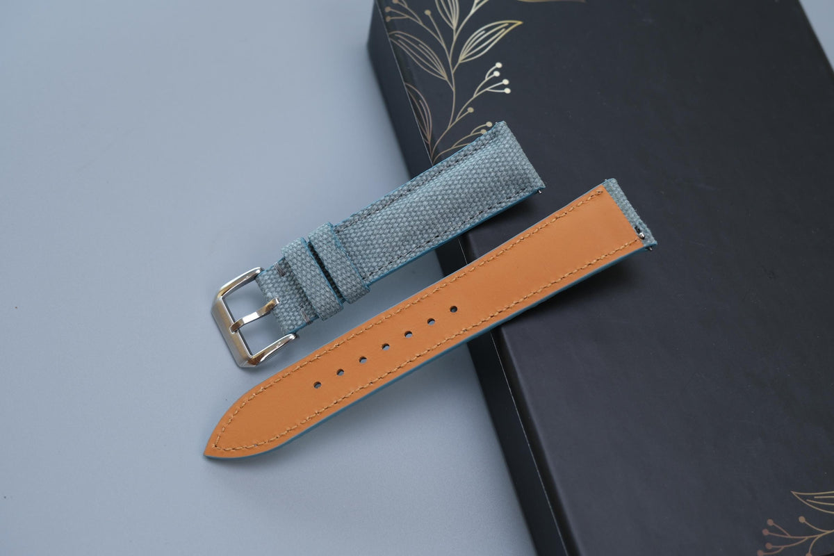 light blue gray canvas leather watch strap – photo 3