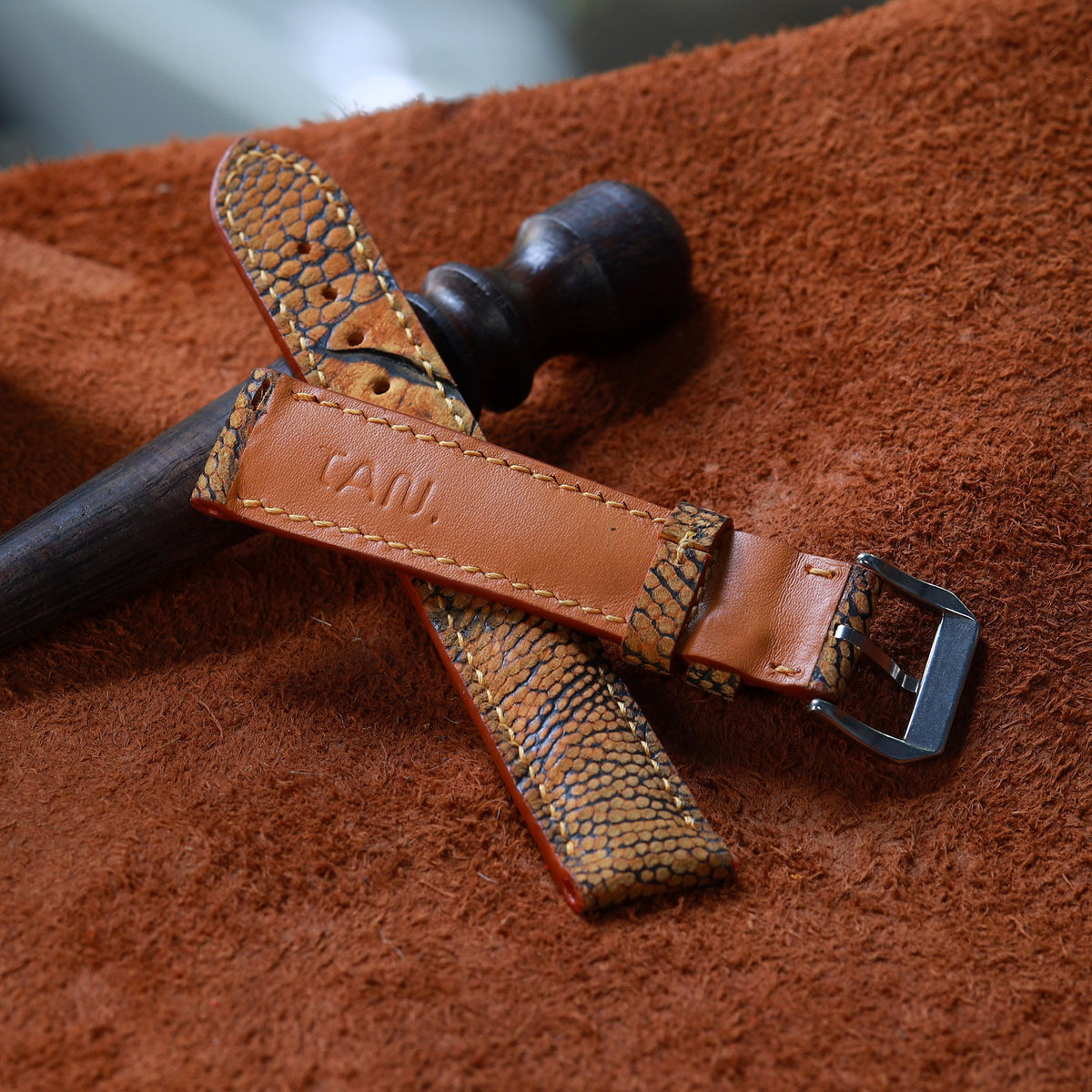 brown ostrich leg leather watch strap – photo 3