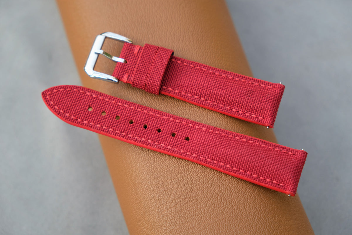 red canvas leather watch strap – photo 3