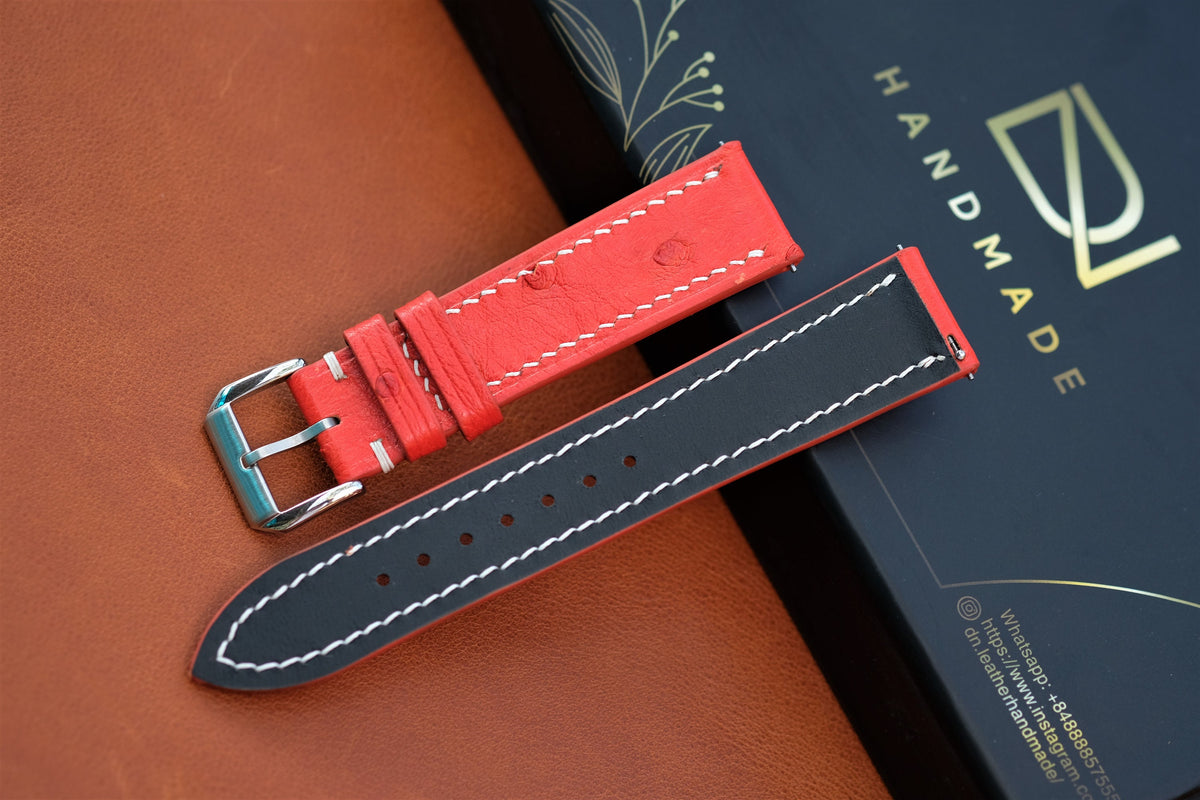 orange red ostrich leather watch strap – photo 3