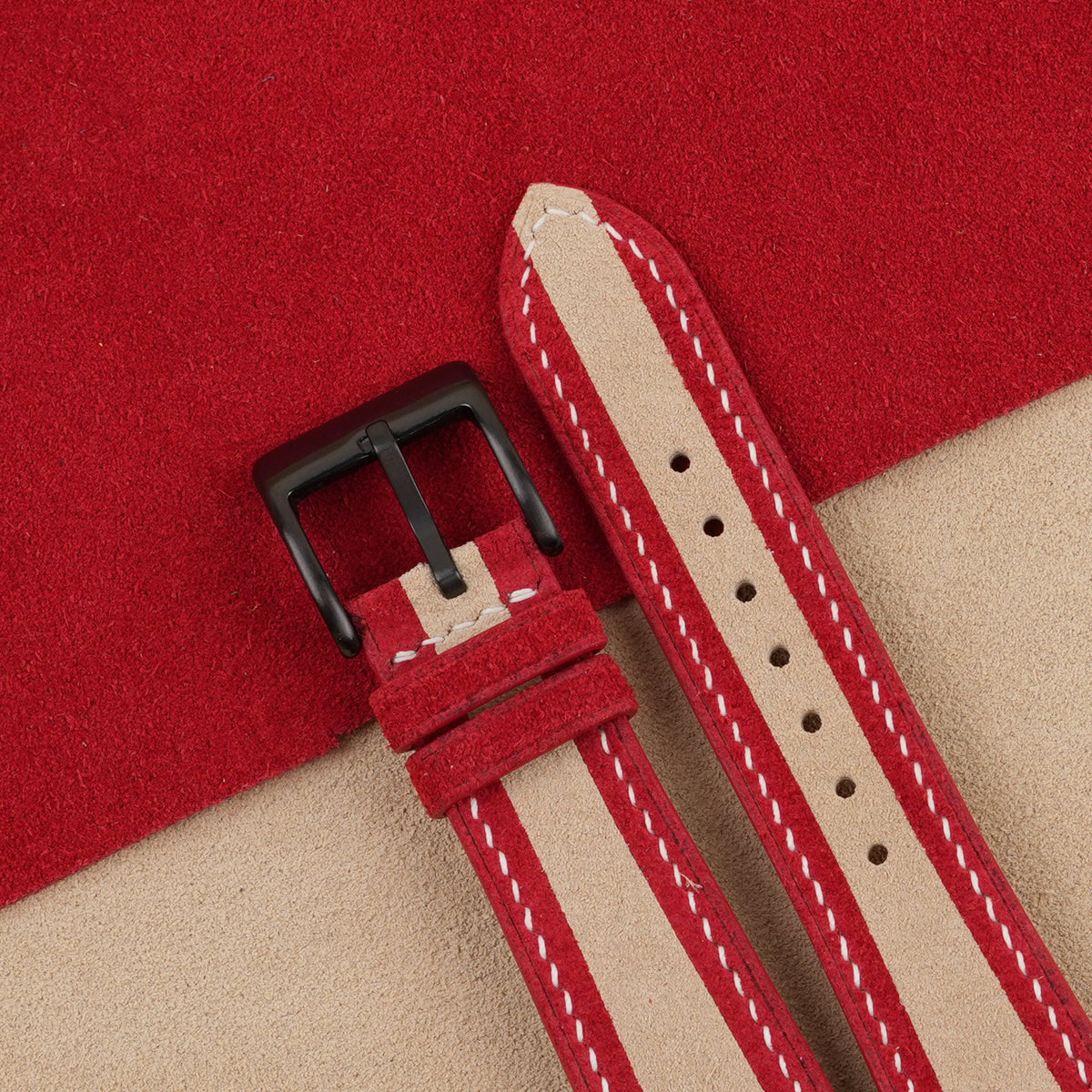 beige & red suede leather watch strap – photo 3