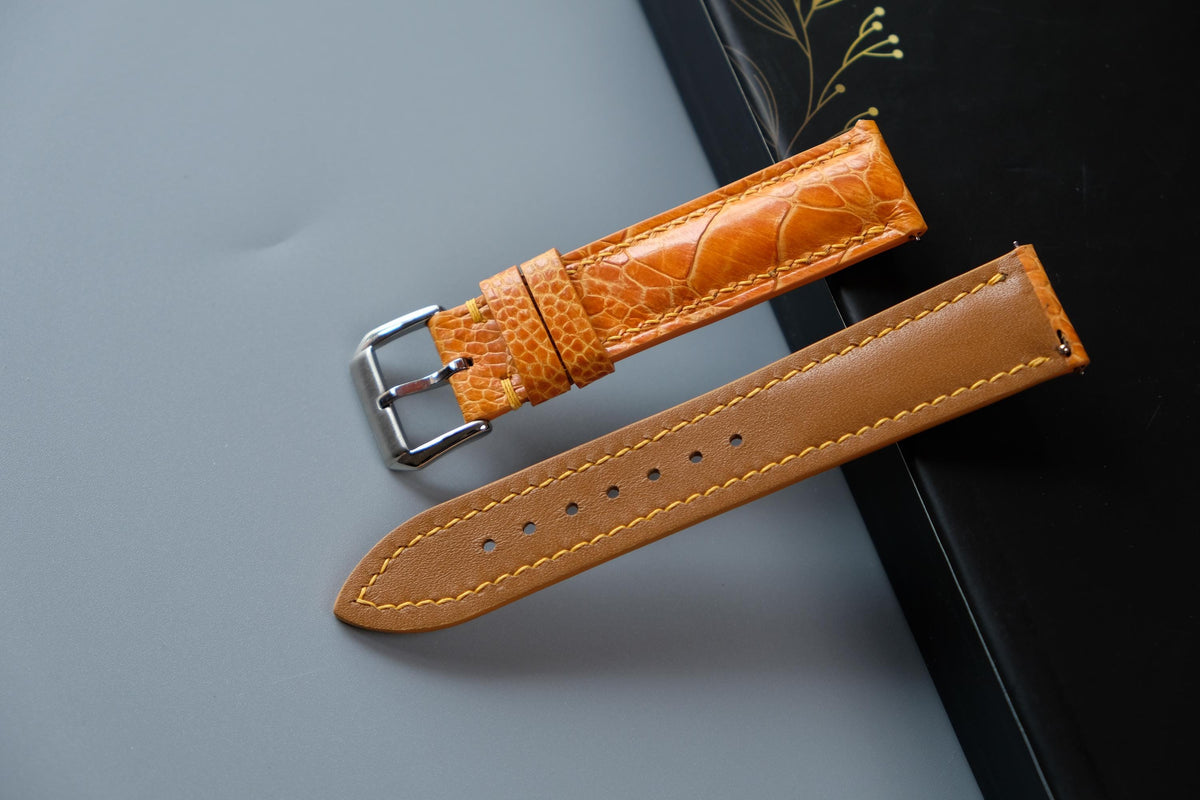 yellow orange ostrich leather watch strap – photo 3