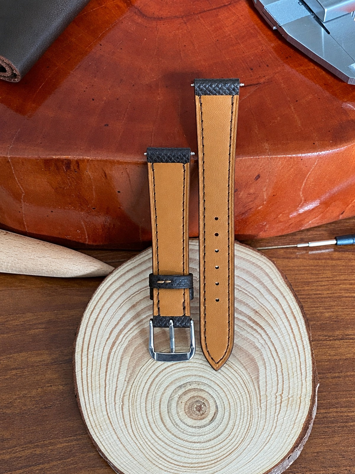 brown epsom leather watch strap – photo 3