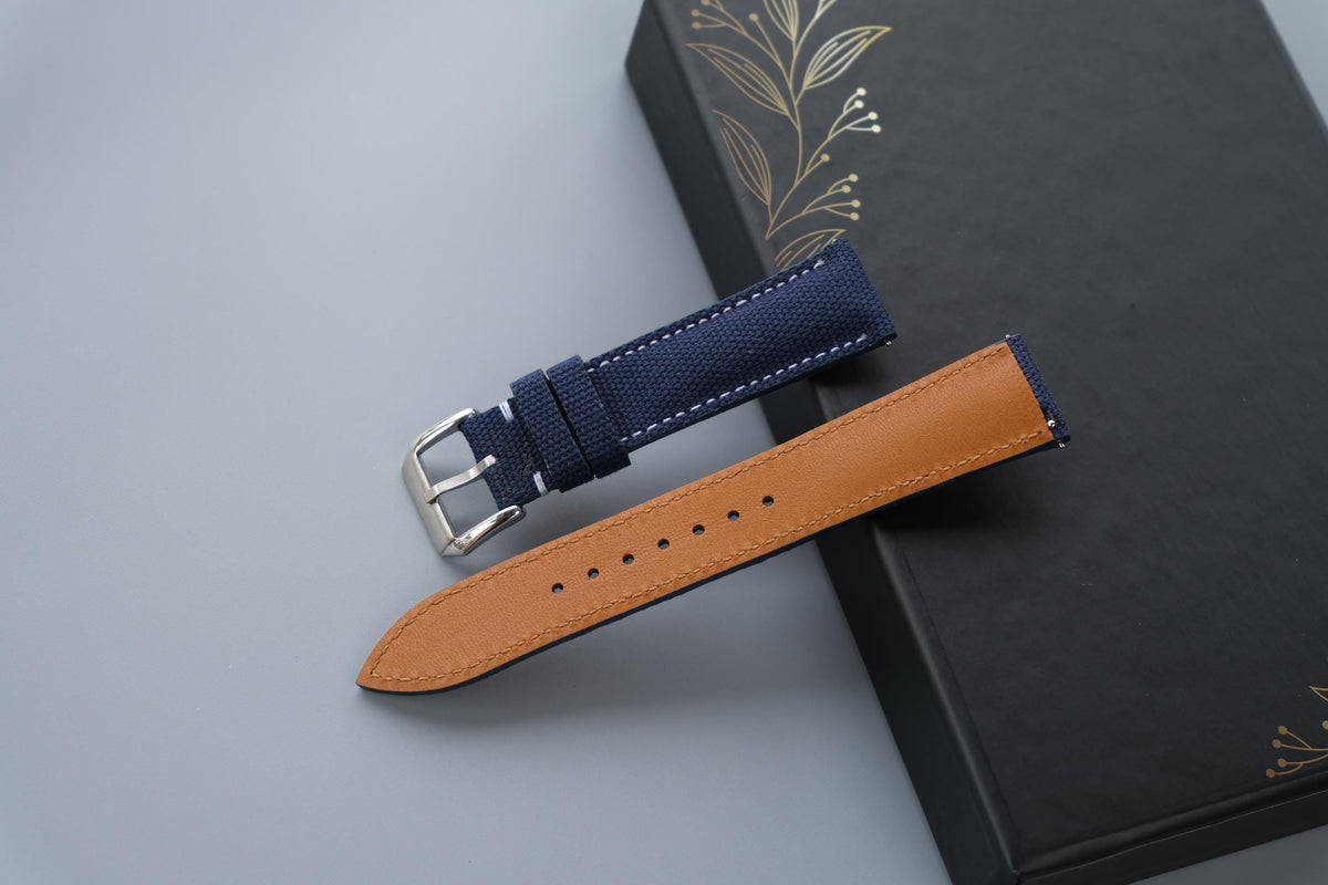 dark blue canvas leather watch strap – photo 3