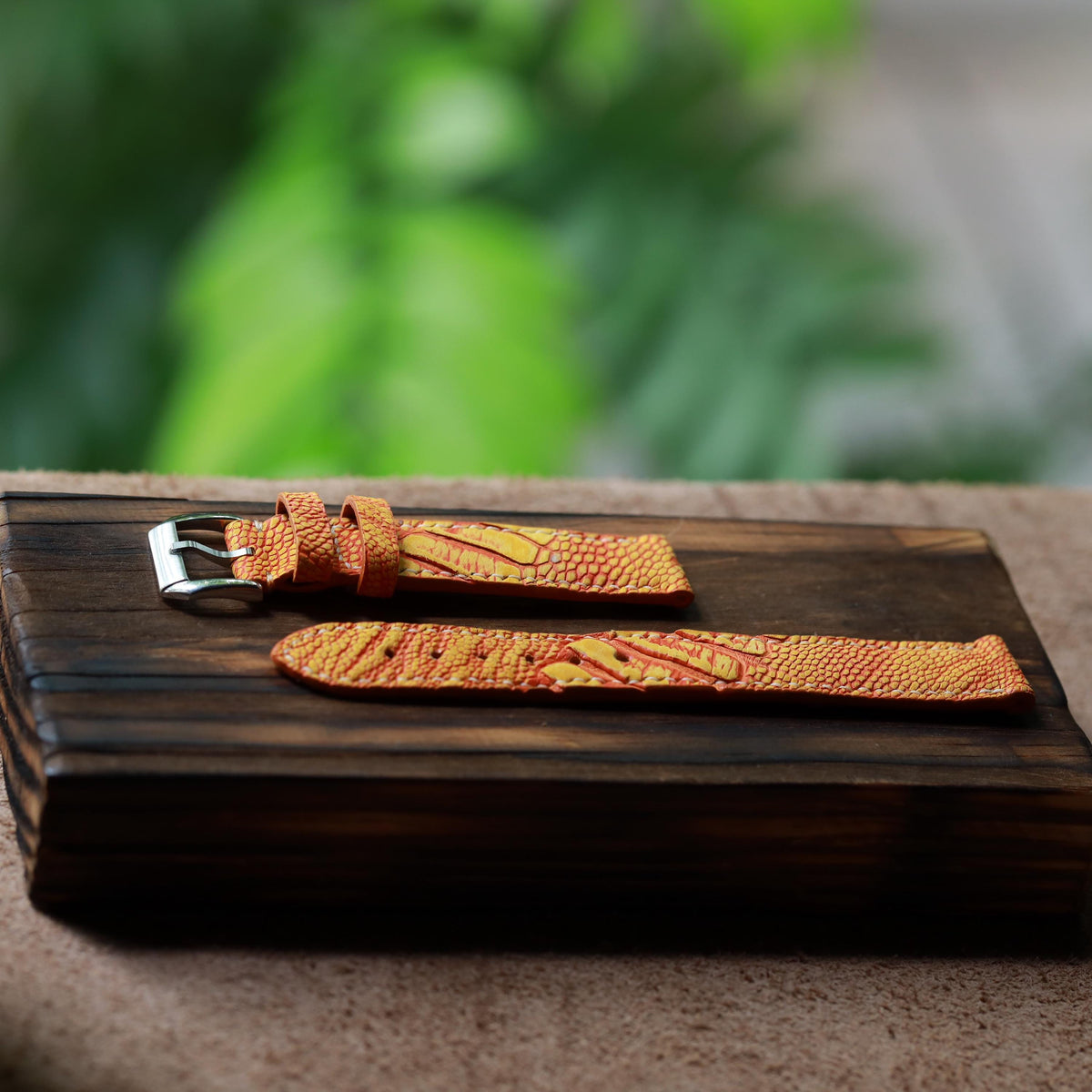 orange ostrich leg leather watch strap – photo 3