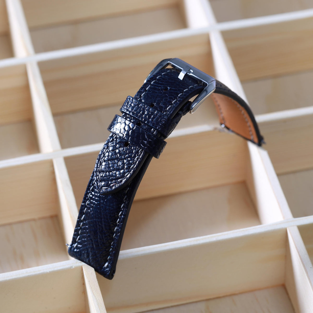 navy ostrich leg leather watch strap – photo 3