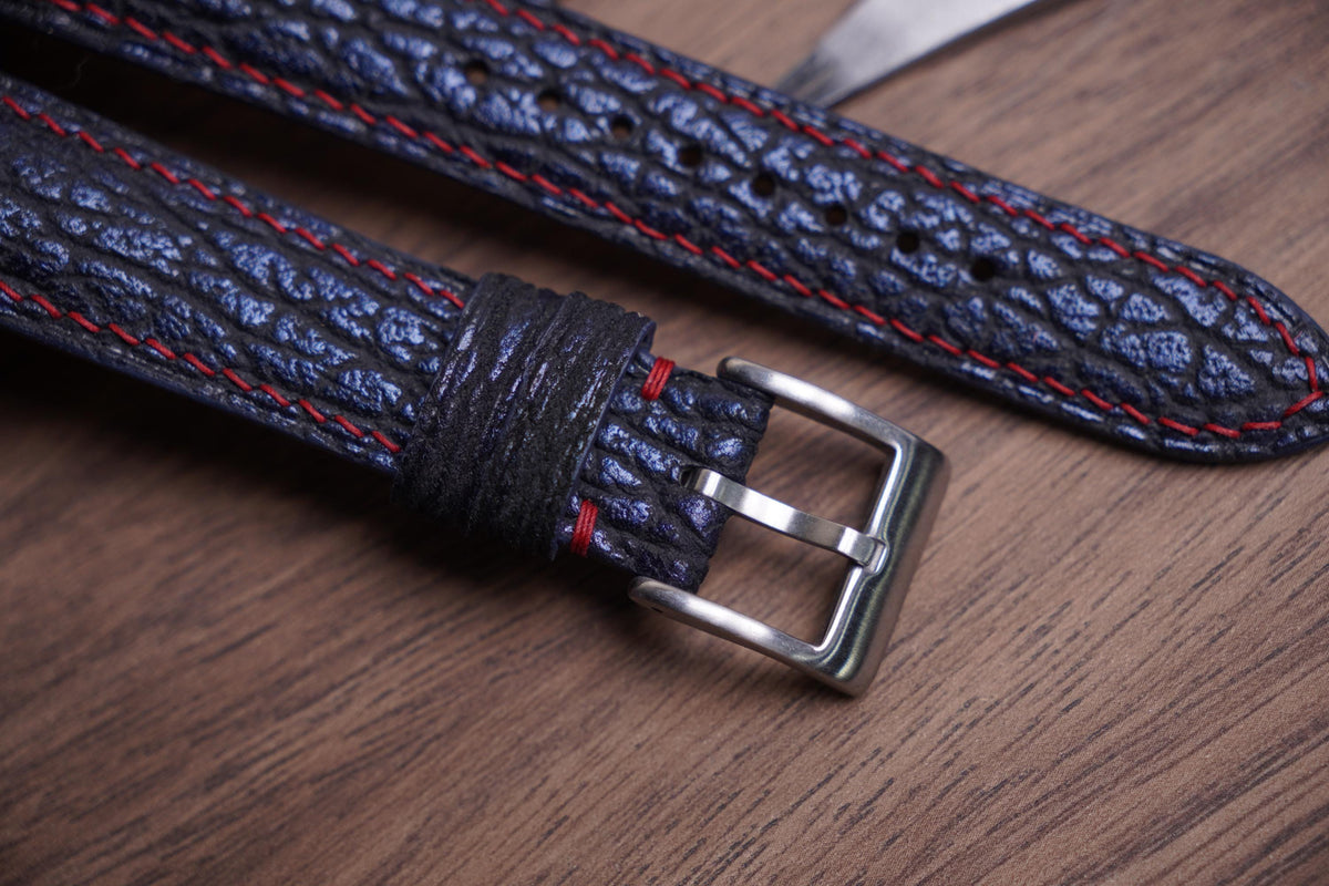 dark navy & red shark leather watch strap – photo 3