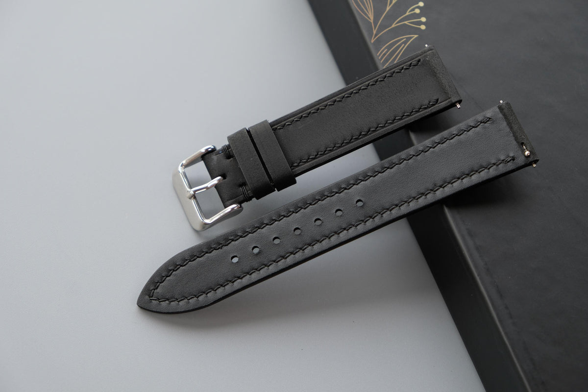black waxed leather watch strap – photo 3