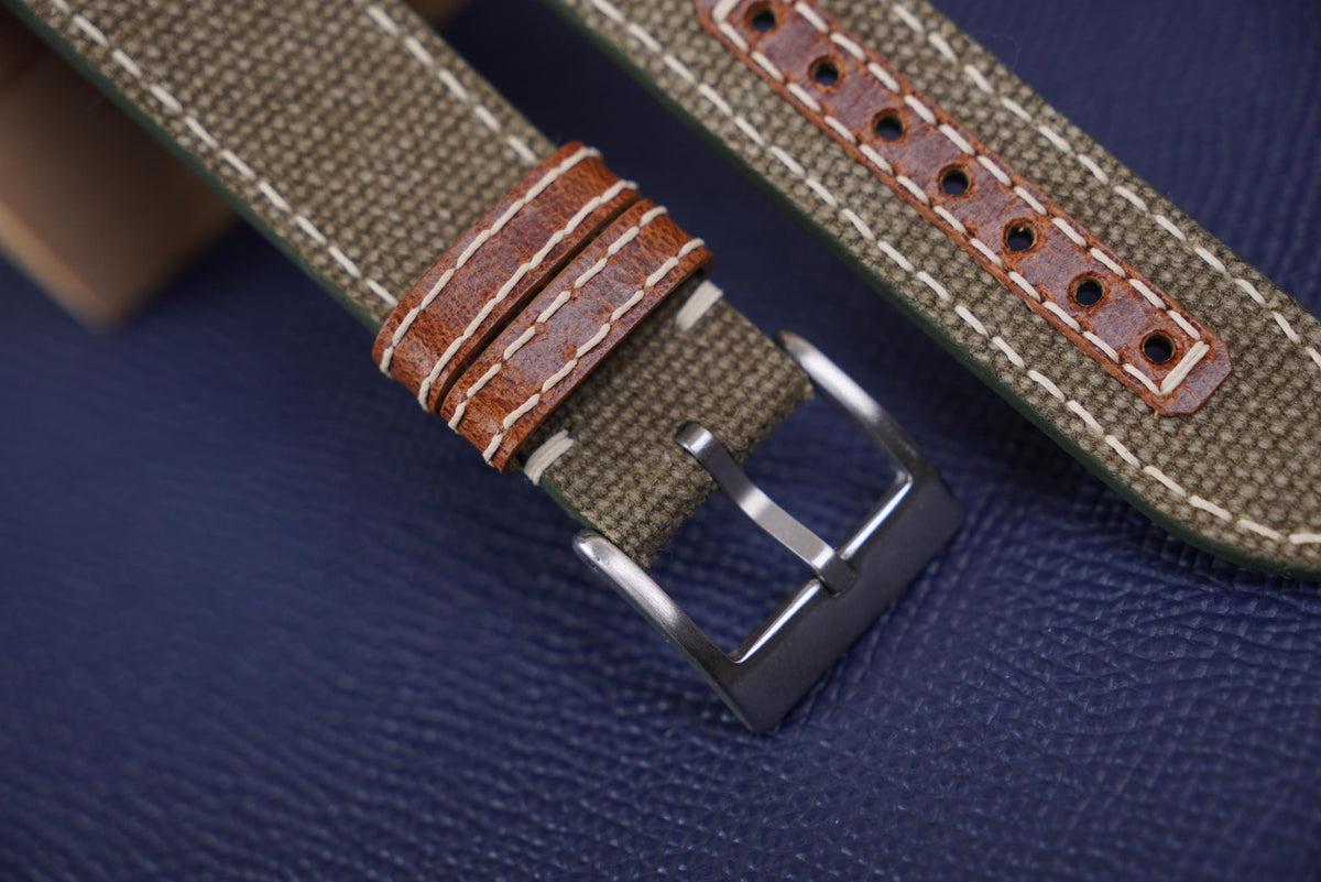 olive canvas leather watch strap – photo 3