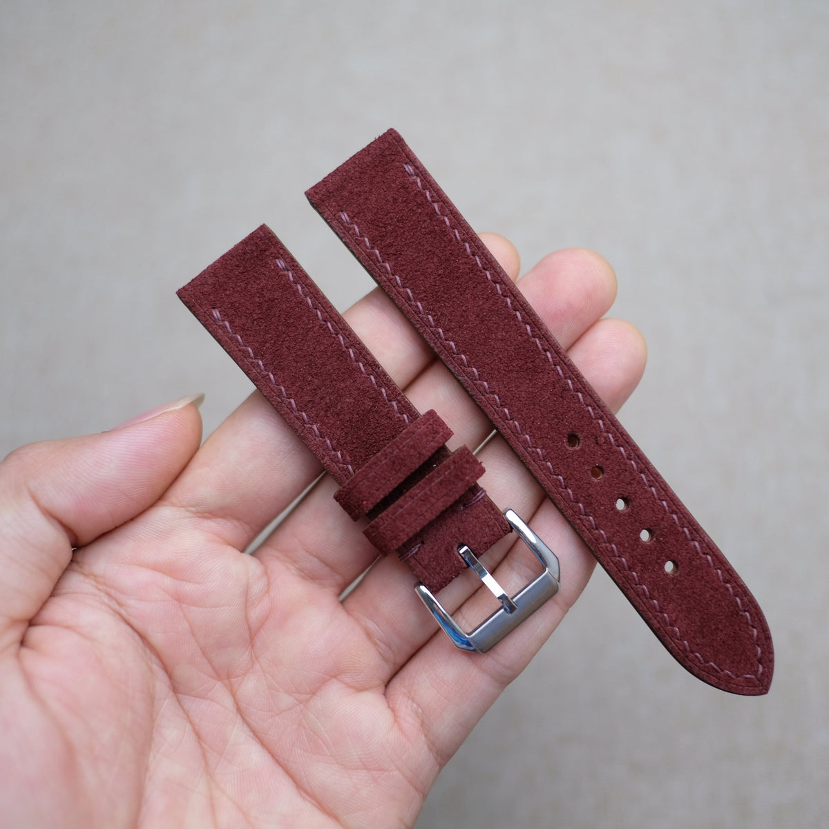 burgundy suede leather watch strap – photo 3