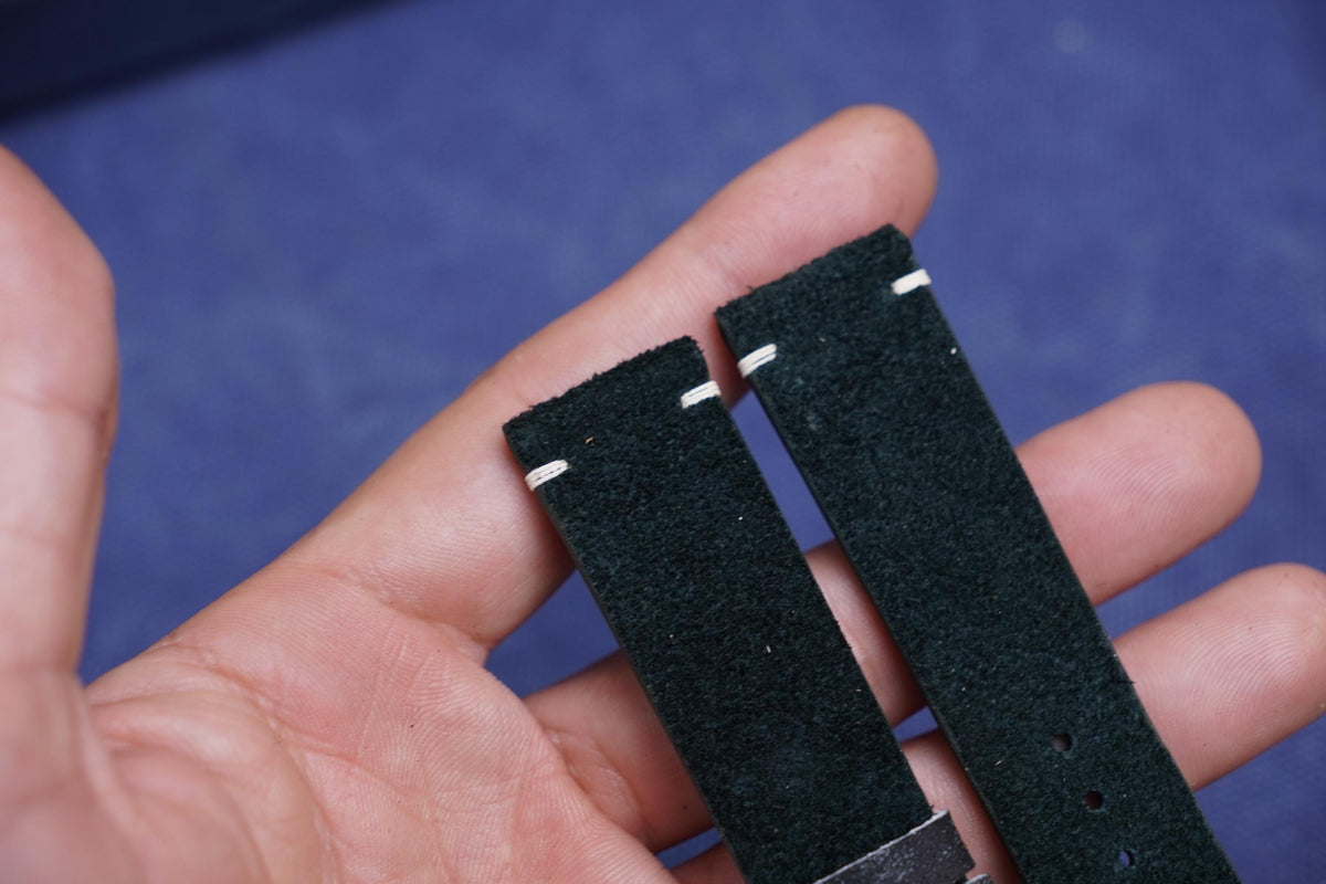 dark green nubuck leather watch strap – photo 3