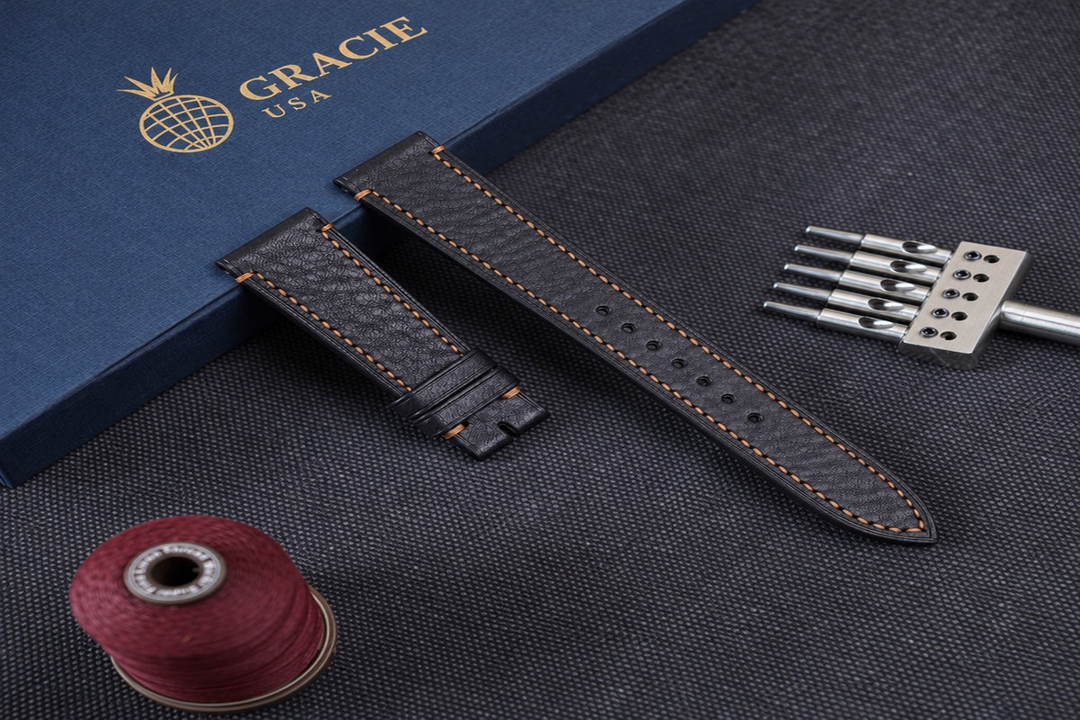 black & gold vachetta leather watch strap – photo 3