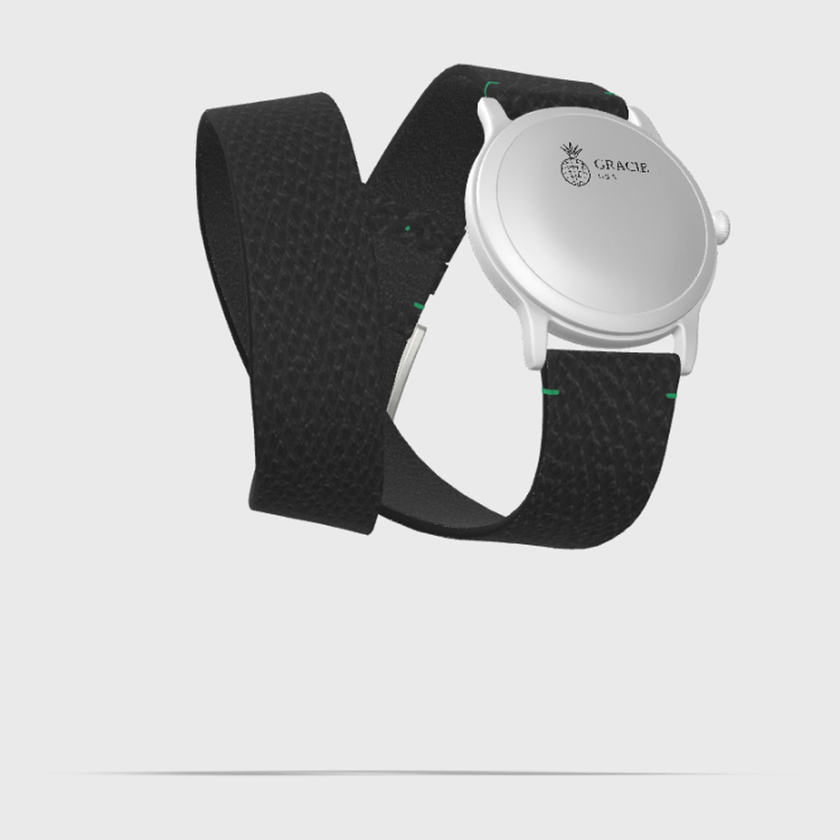 black epsom double roll leather watch strap, 3D preview