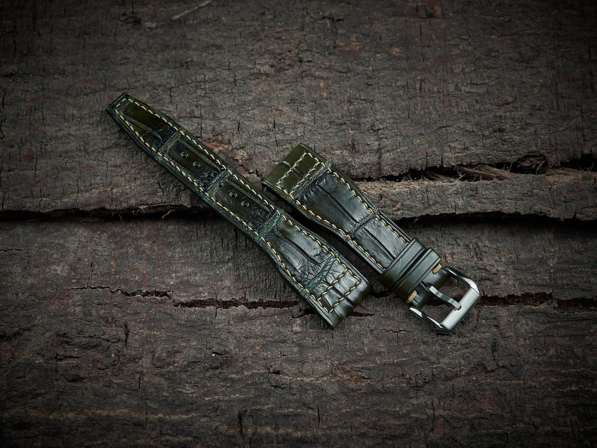 olive green alligator leather watch strap – photo 4