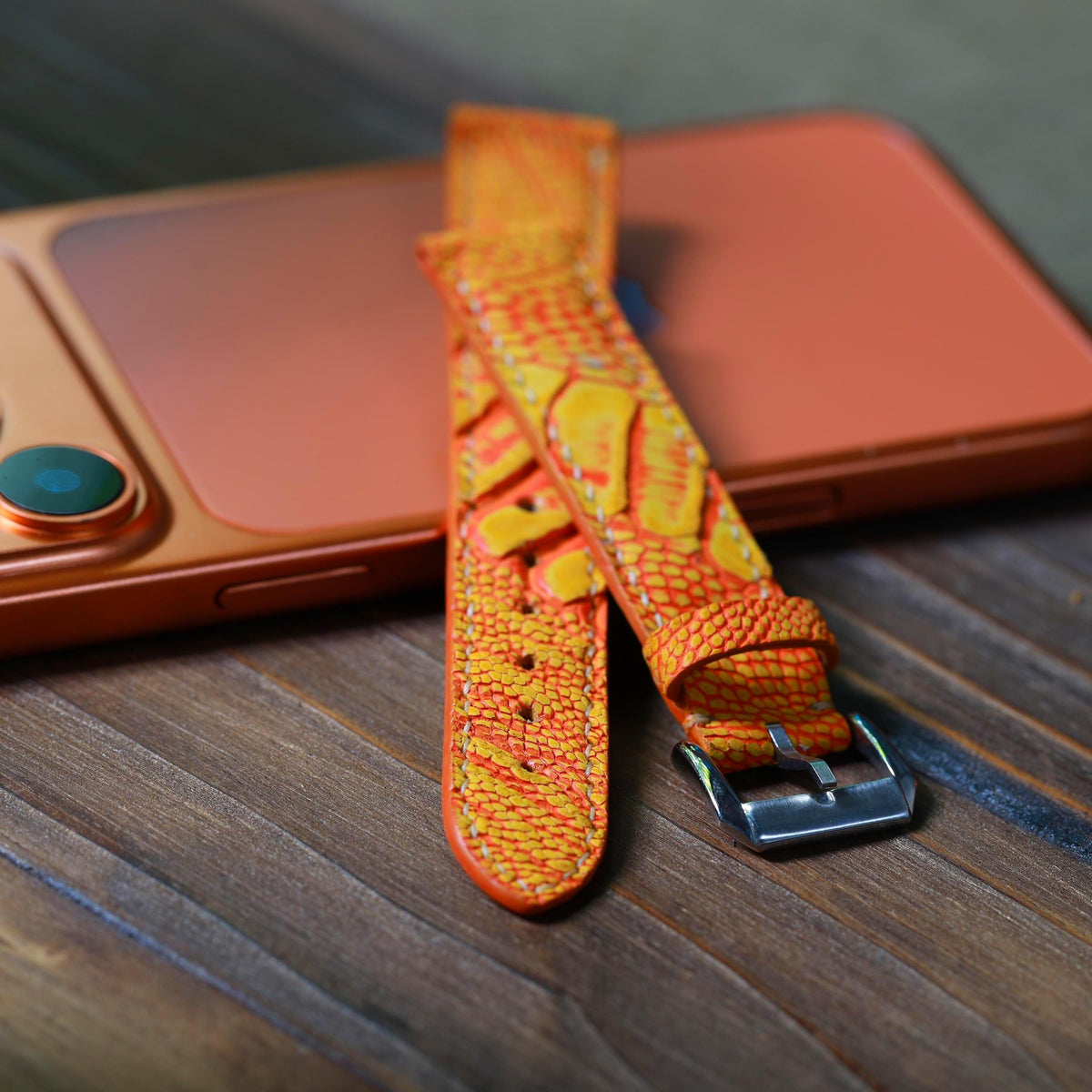 orange ostrich leg leather watch strap – photo 4