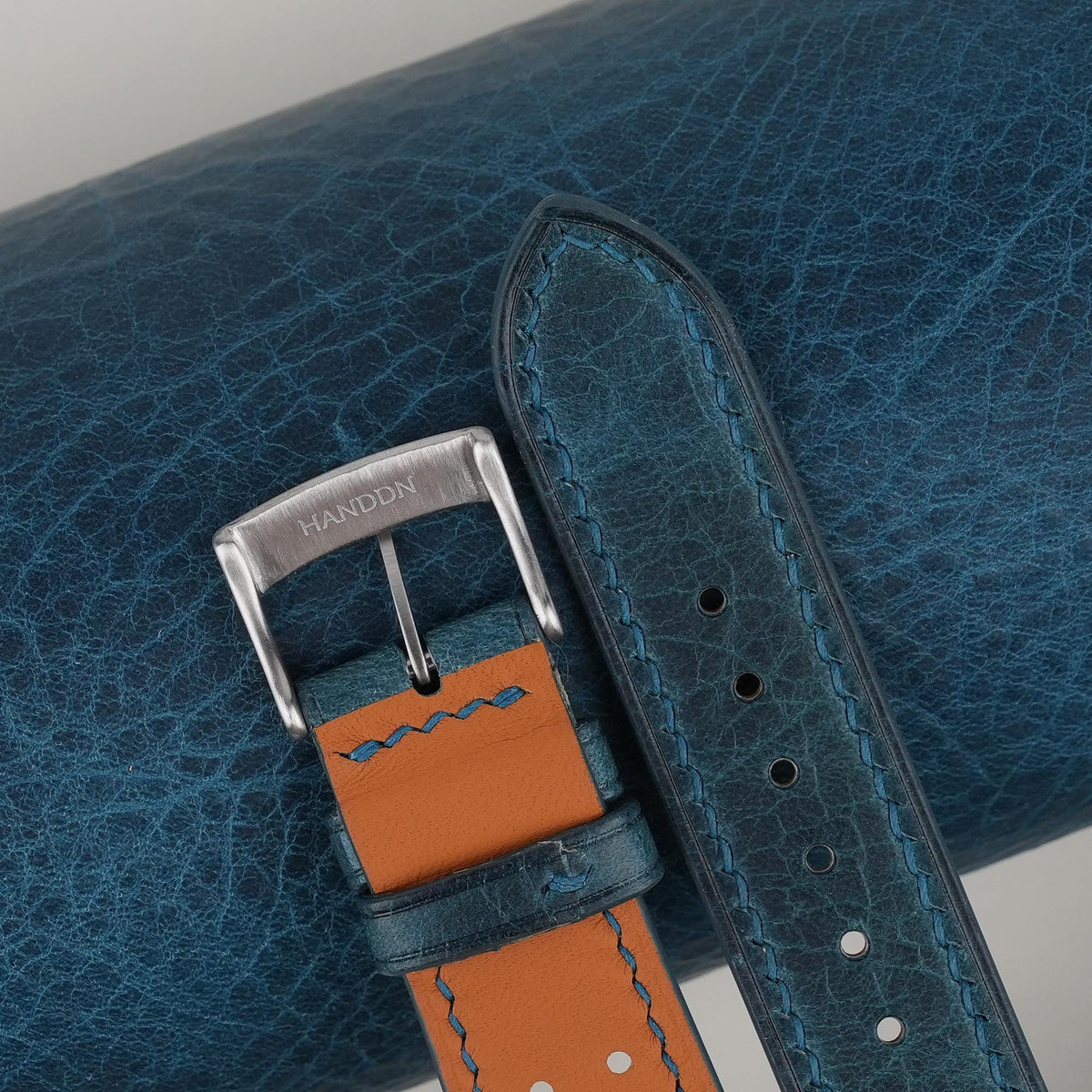 aqua blue waxed leather watch strap – photo 4