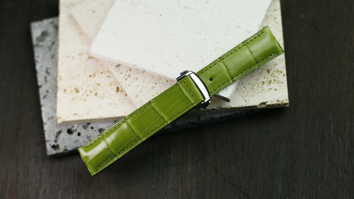 light green alligator leather watch strap – photo 4