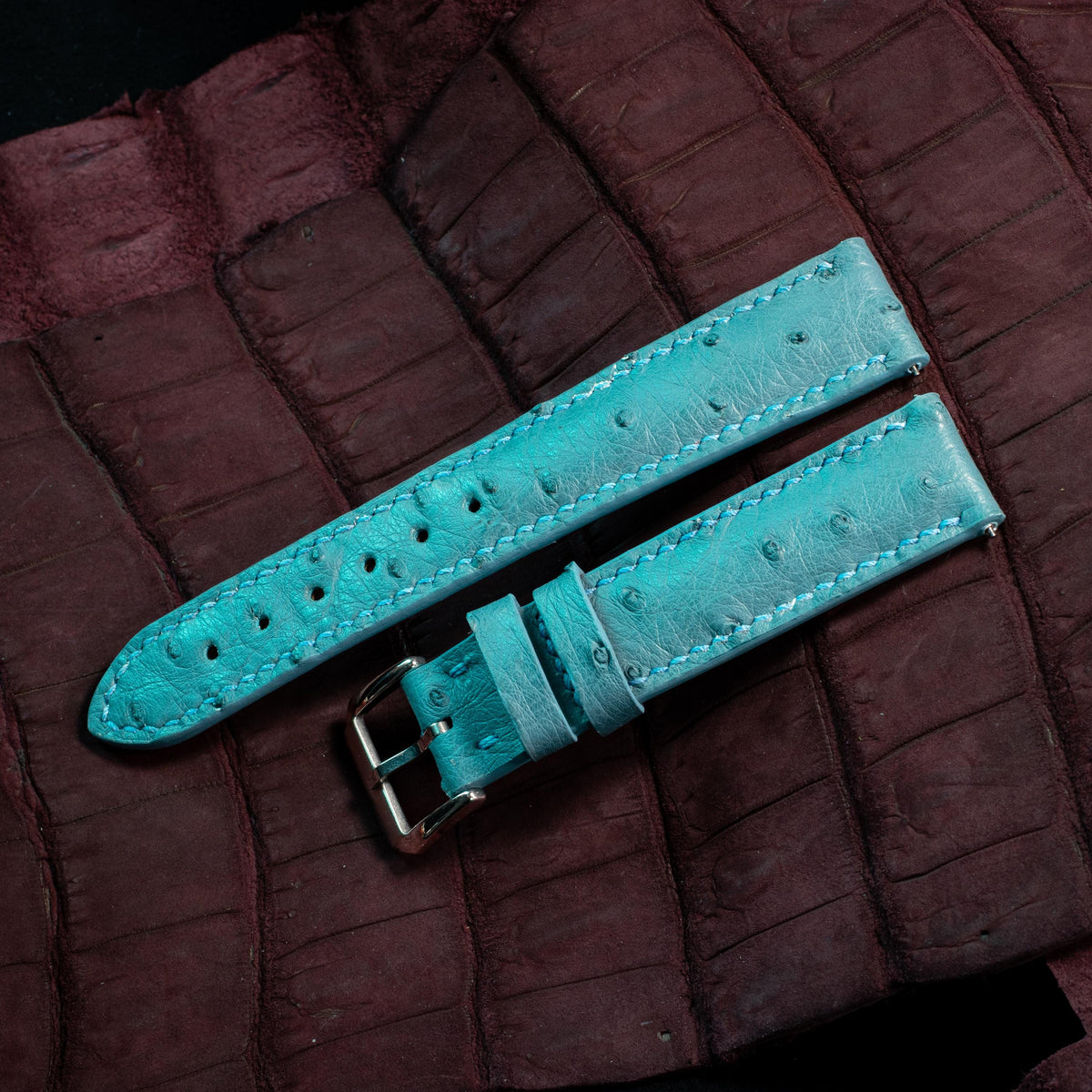 teal blue ostrich leather watch strap – photo 4